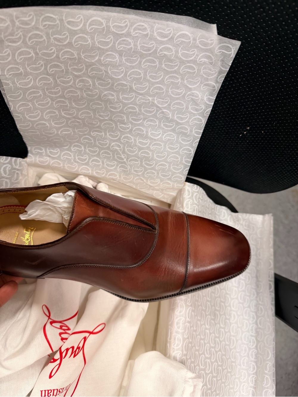 Christian Louboutin Men's Brown Leather Cap-Toe Slip-On Oxfords